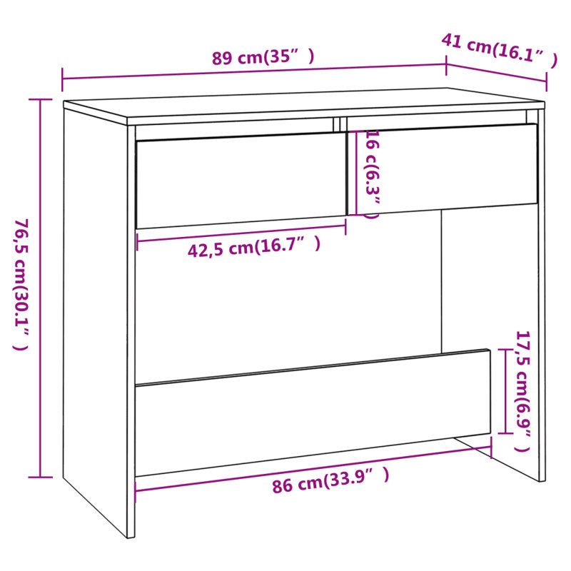 Isaish Console Table, 76.5cm H x 89cm W x 41cm D, Sonoma Oak