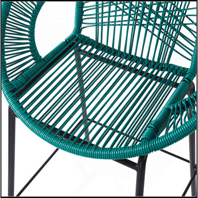 Tabouret de bar d'extérieur bleu sarcelle en faux osier, ensemble de 2