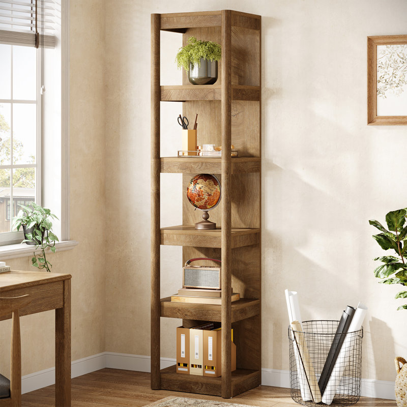 5-tier Narrow Bookcase, 70.9" Tall Farmhouse Bookshelf With Open Storage Rack, 1
