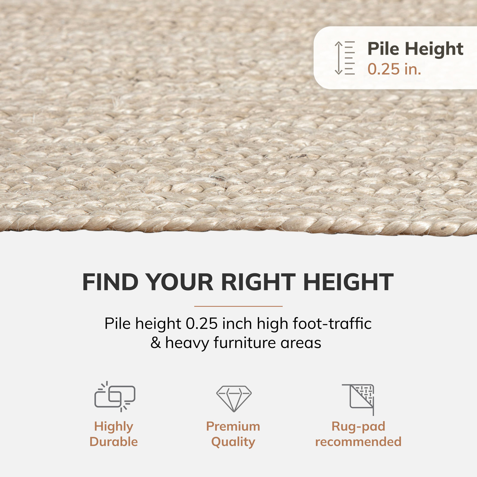 Gage Ivory Hand-Braided Jute Rug, Rectangle 5' x 8'