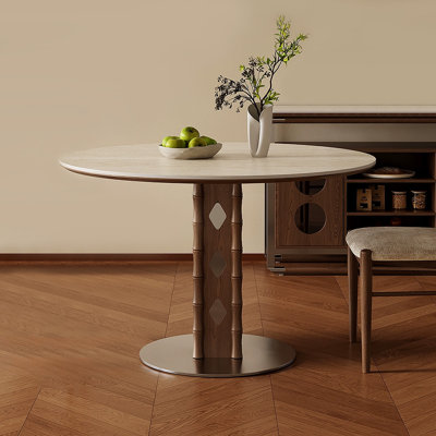 White; Walnut Round Sintered Stone Dining table