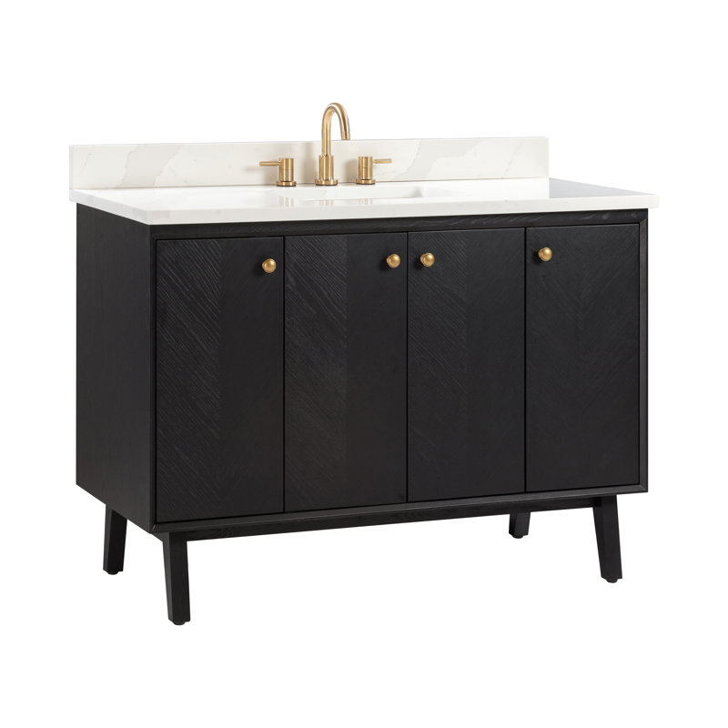 Ensemble de meuble-lavabo simple autoportant 48 po avec plateau en quartz Adele, Noir, Or