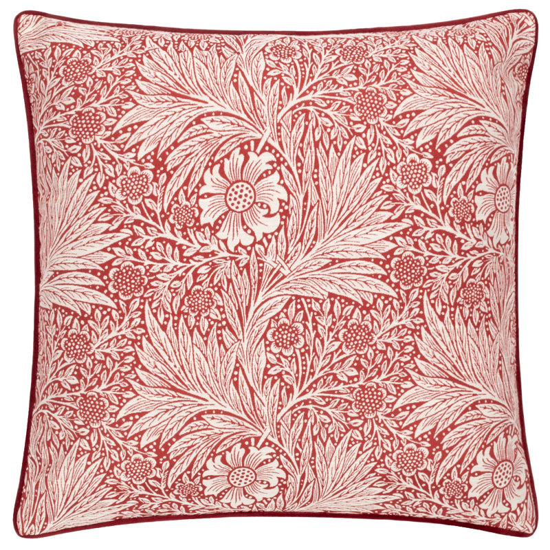Marigold Down Blend Floral Square Cushion, Red