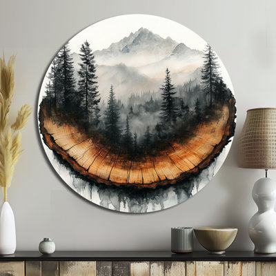 «White Pure Mountain Nature Landscape I», art mural rond en métal