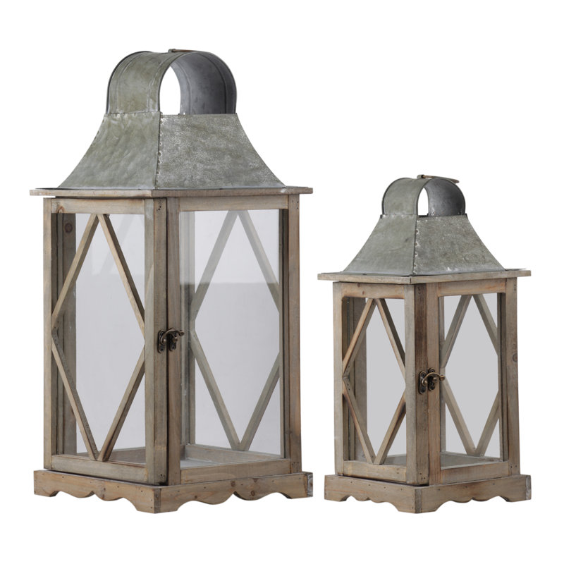 21.75'' H Wood Tabletop Lantern