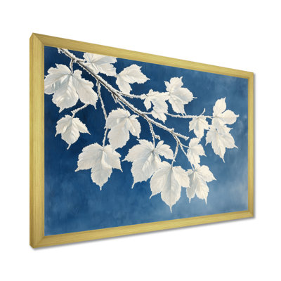«White Frosted Leaves Branches II», art mural feuilles pour le salon
