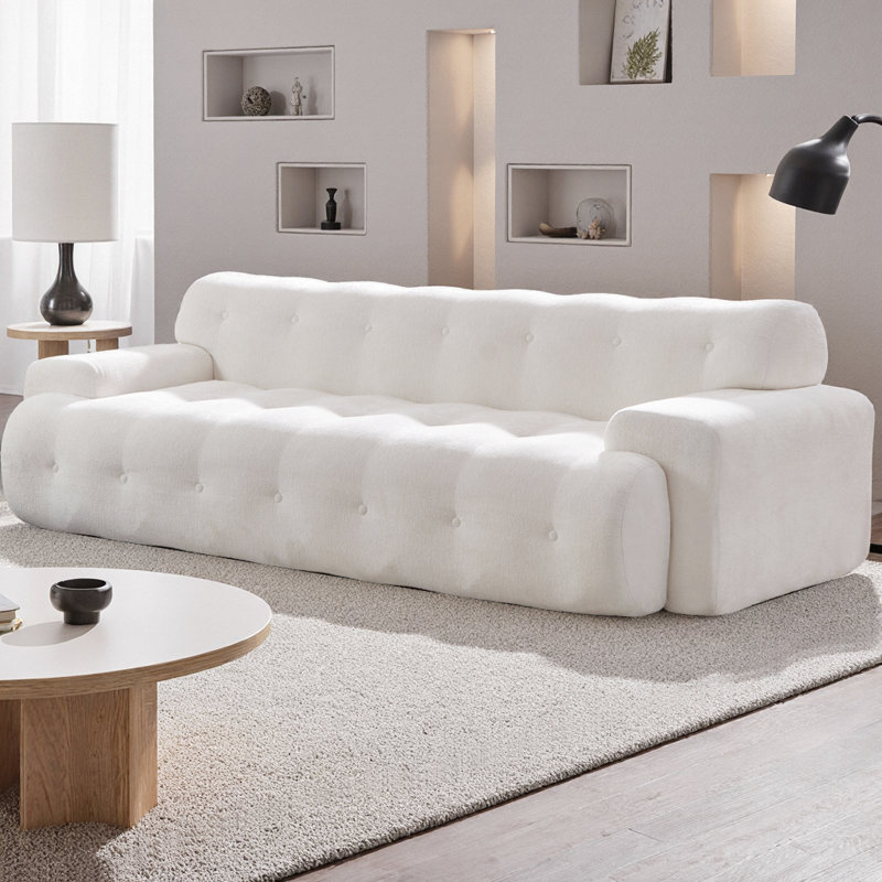 Canapé 88 po à 3 places en chenille avec dossier capitonné 88 po Cloud, sans assemblage requis Canapé rembourré en mousse haute densité
