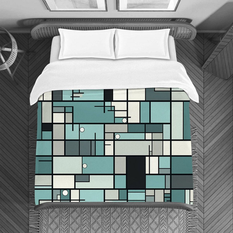 Housse de couette à carreaux, Housse de couette pour très grand lit, Noir / bleu marine