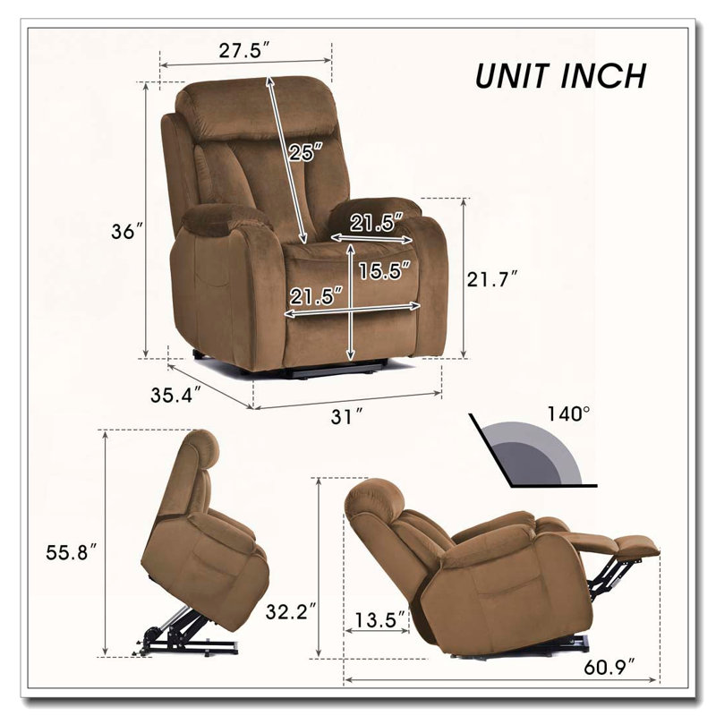 Power Lift Chair Recliner, Brown, Velvet