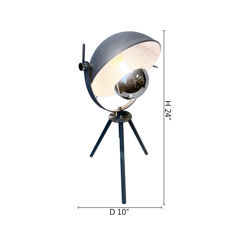 Rigby 1-Light Metal Tripod Table Lamp With A Shade, Grey