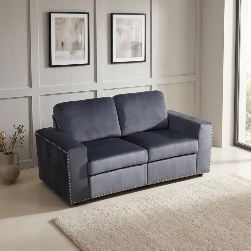 2-Piece Dark gray microfiber double-arm loveseat