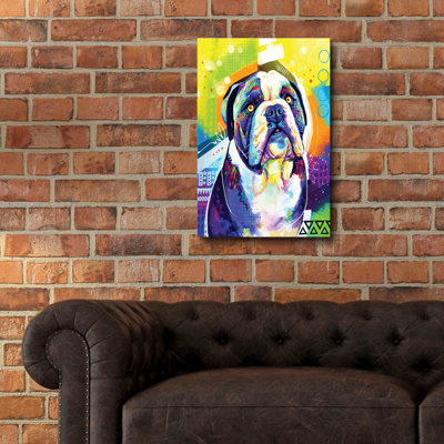 Art mural en verre épique «Pop Art English Bulldog» par Furbaby Affiliates