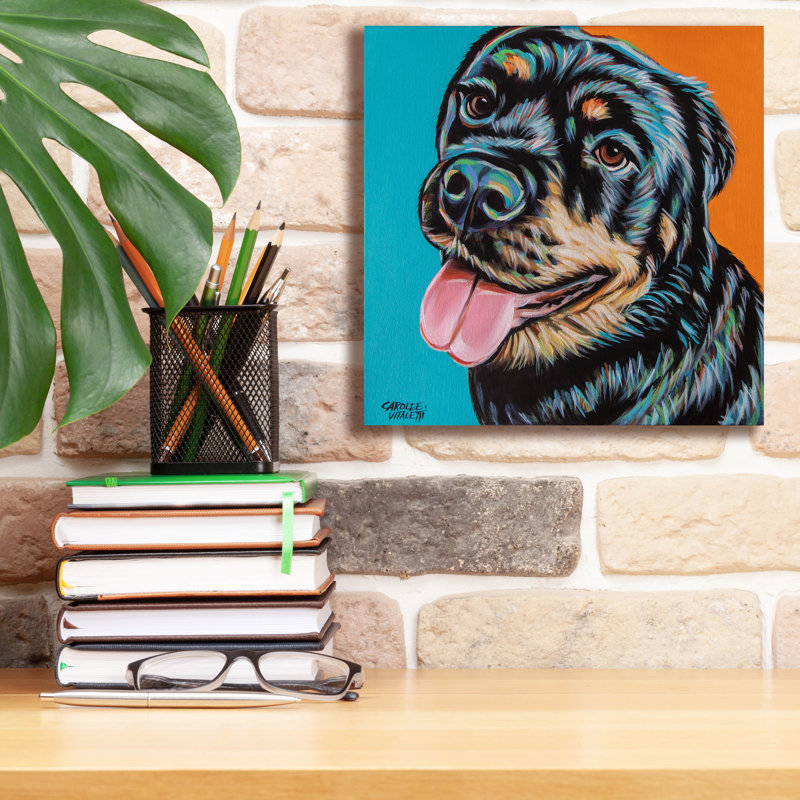 «Rottweiler» par Carolee Vitaletti, art mural sur toile, H 12 po x l 12 po x P 0,75 po