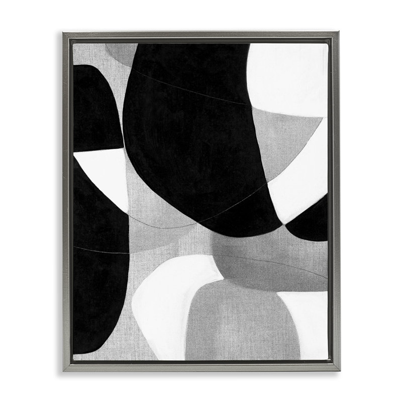 Monochromes formes oblongues encadrées dorées sur toile flottante par Kippi Leonard, Cadre flottant gris lustré