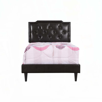 PU Faux Leather Upholstered Bed with Tufted Headboard