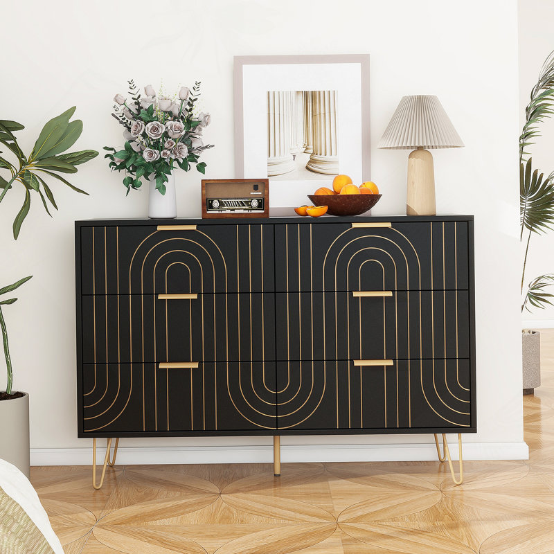 Commode 6 tiroirs Modern, commode moderne avec poignées en métal, commode de rangement