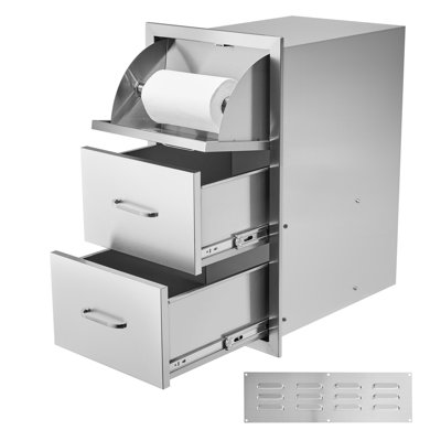 Tiroirs à double accès en acier inoxydable 17 po x H 30 po x P 21 po avec porte-serviettes en papier pour îlot de barbecue ou station de barbecue
