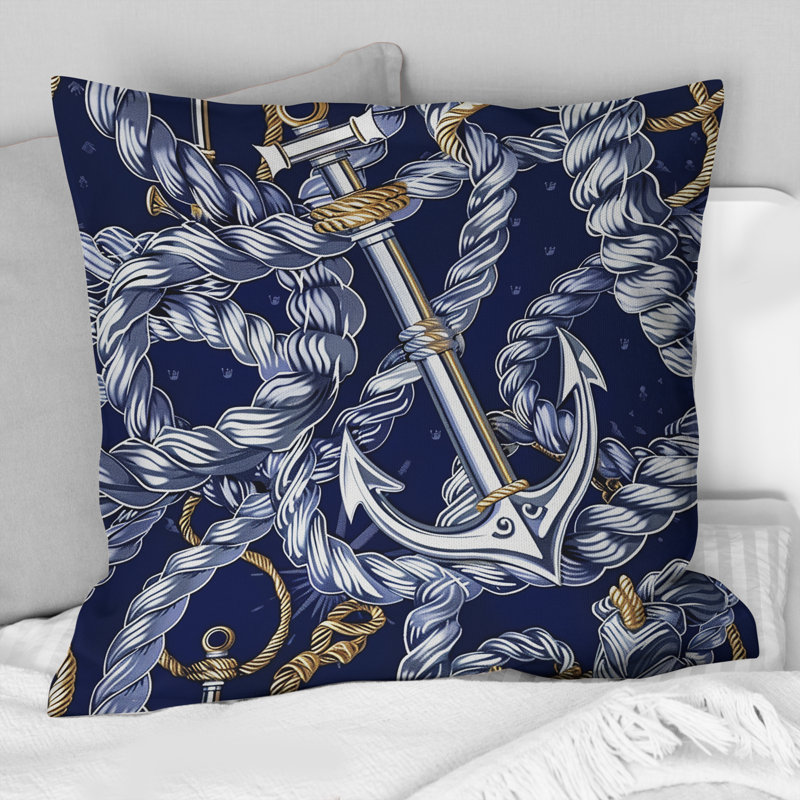 Coussin décoratif bleu et blanc Coastal Anchor, H 18 po x l 18 po