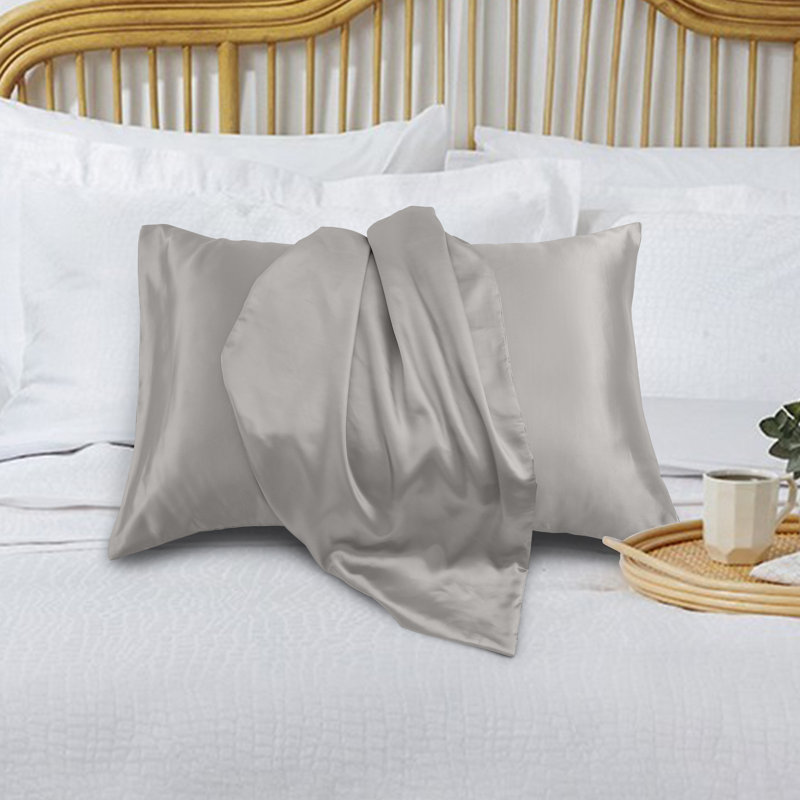 Paire de taies d'oreiller en satin doux et soyeux, Grand, Argent