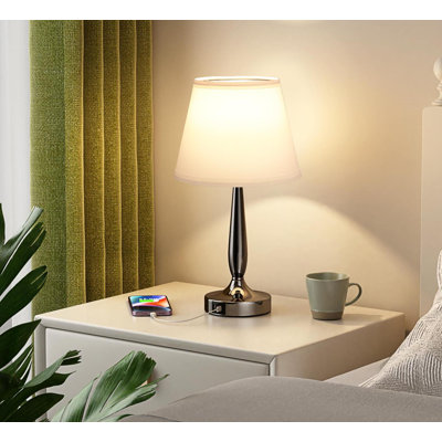 Lampe de table tactile pour la chambre à coucher, petite lampe de chevet avec port de charge USB C, lampe de table de chevet à commande tactile à intensité variable 3 voies