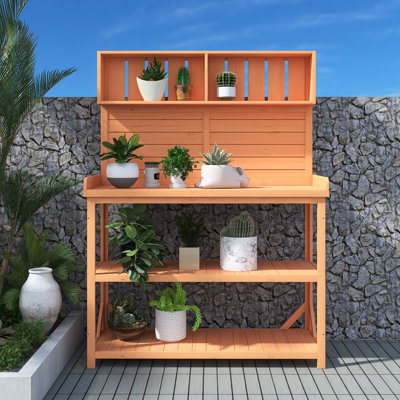 65" Large Wooden Farmhouse Rustic Outdoor Potting Bench Table