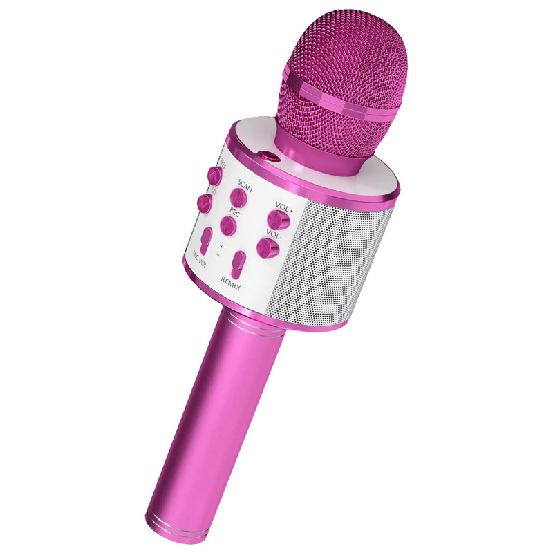 Microphone portatif sans fil à 5 cœurs avec micro karaoké 5-en-un avec haut-parleur Microfono Inalambrico, Rose