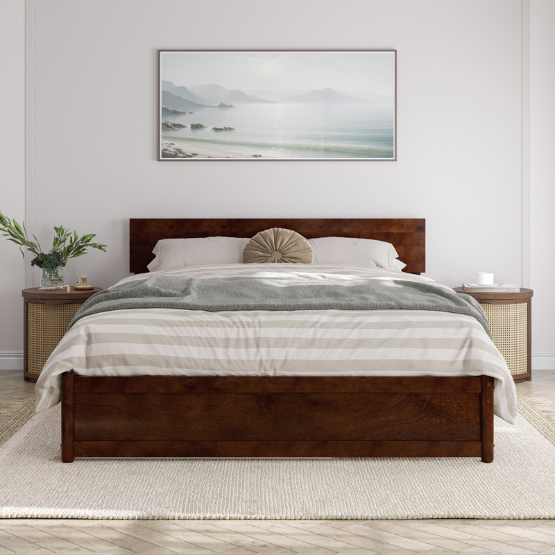 Lamecia Solid Wood Platform Bed with Trundle, Queen, Walnut