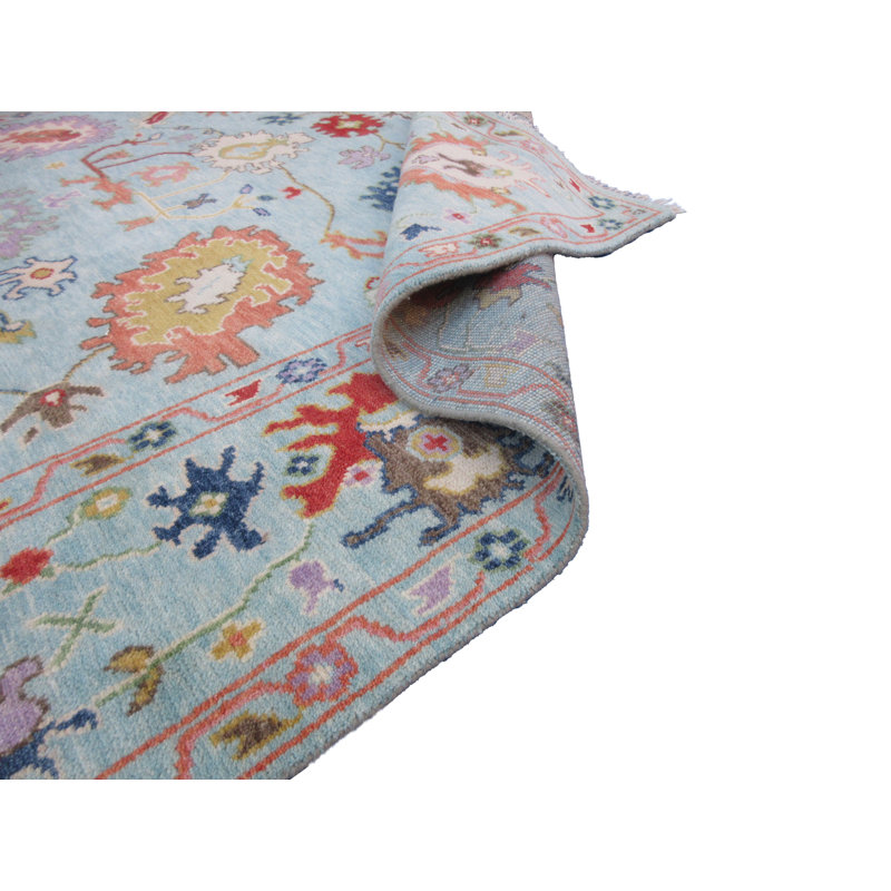 Tapis noué à la main 8 x 10 bleu clair Oushak