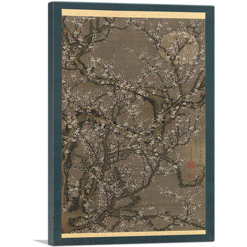 «White Plum Blossoms and Moon 1755» par Jakuchu Ito, reproduction d'art sur toile tendue, H 40 po x l 26 po x P 1,5 po