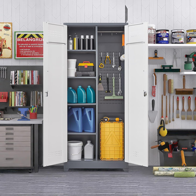 72.8" H Metal Storage Cabinet For Brooms,broom Closet Storage Cabinet,utility Cabinet For Brooms And Mops,laundry Room Closet Storage Cabinets