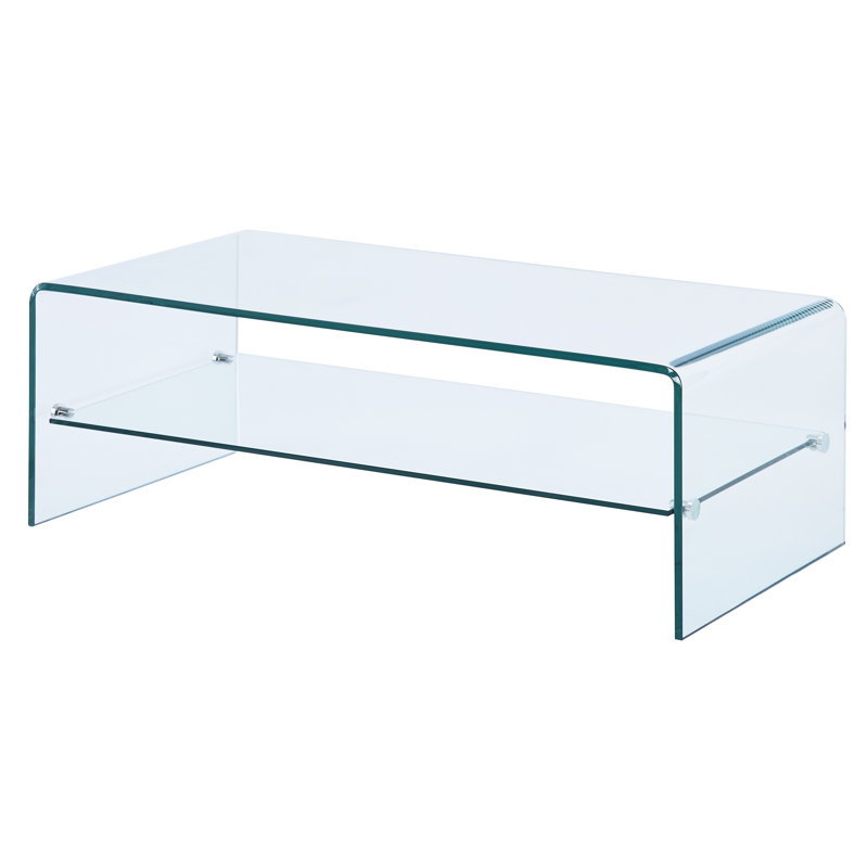Table basse 43 "en verre transparent avec tablette