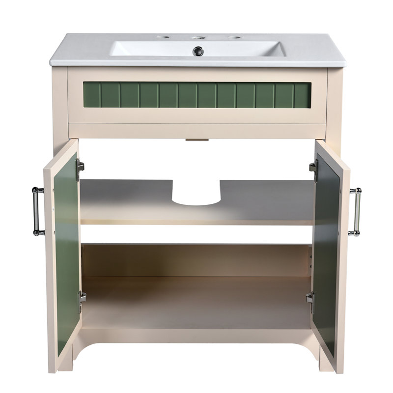 Ensemble de meuble-lavabo 30 po avec lavabo en céramique, armoire de rangement moderne avec cadre réglable en bois massif