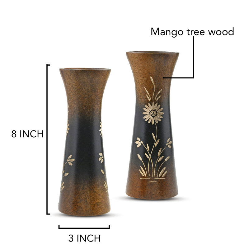 Ensemble de 2 vases à fleurs en bois de manguier riches et naturels