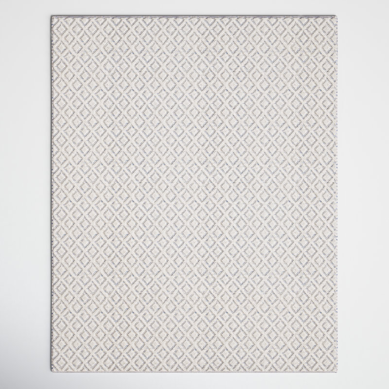 Tapis ivoire / bleu en laine tissé à la main Agramonte, Rectangle 6 pi x 9 pi