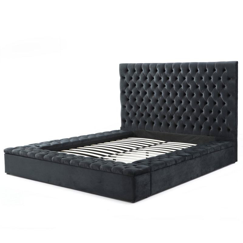 Lit plateforme tapissier Mikara, Noir, Très grand