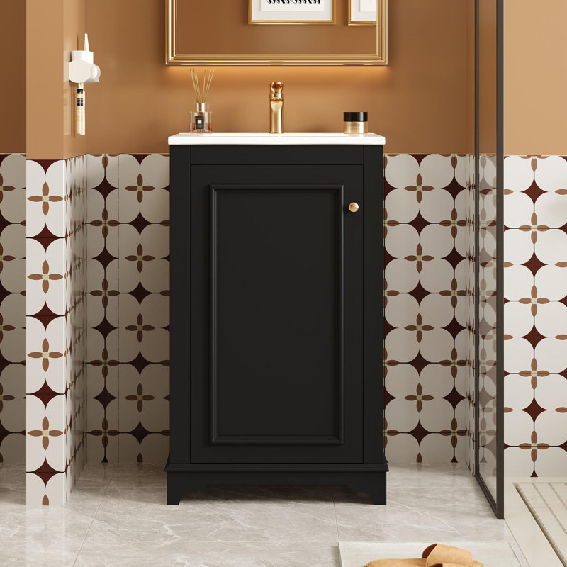 20" bathroom vanity with ceramic sink, Black, Gold