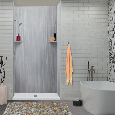 Transolid Lusso 48-in x 36-in x 72/24-in Glue To Wall 6-Piece Transition Shower Wall Kit, Glacier Grey
