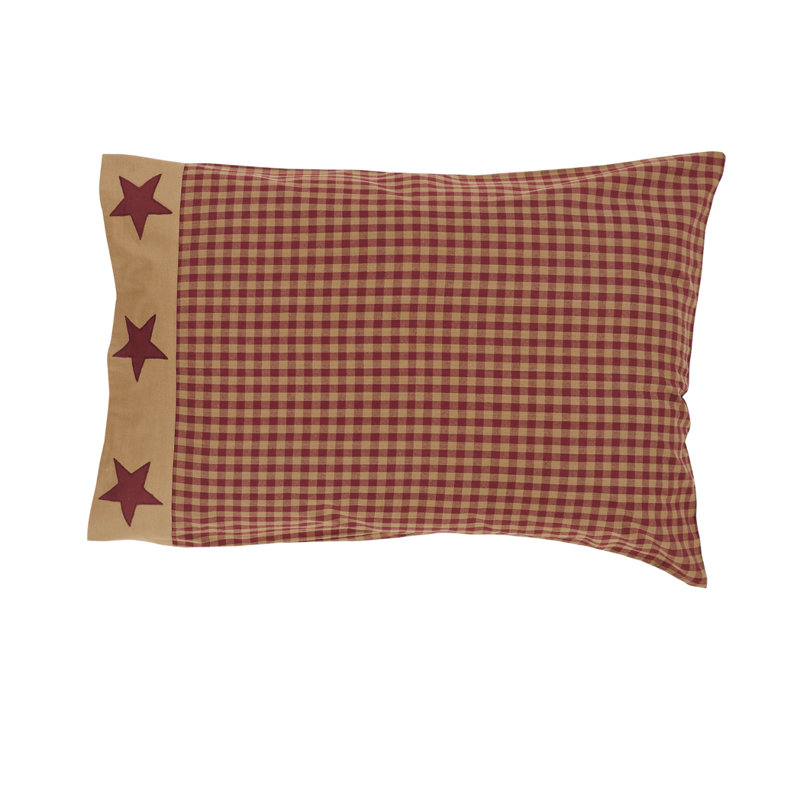 Ninepatch Star 100% Cotton - Set of 2, Standard/Twin, Red/Tan Plaid 2