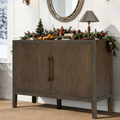 47 Inch Sideboard Buffet Cabinets With 2 Wood Doors And 2Drawers  Minimalist Wooden Storage Cabinet with Metal Handles for Living Room, Kitchen