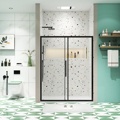 72" High Sliding Shower Door, 56"-60" Wide, 1/4" Tempered Glass, Matte Black Finish, Nano Easy Clean Protective Film, Stainless Steel Handle, Magnetic Closure, Leak Resistance Design, Installation
