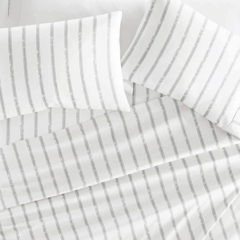  Ensemble de draps en microfibre bleu marine patiné, Ensemble de draps pour lit double avec 2 taies d'o, Rayé 2