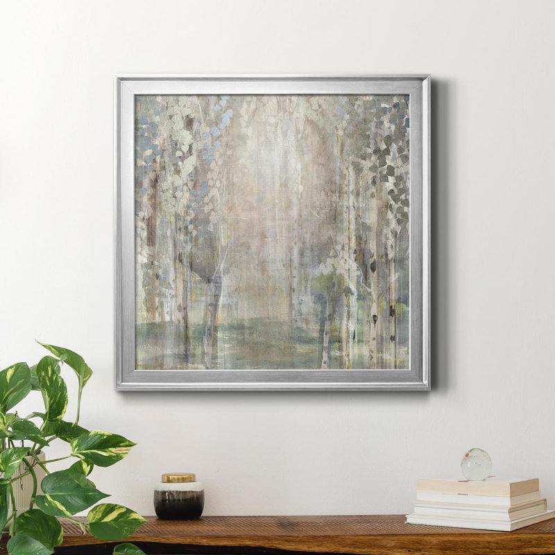 Birch Wood Clearing - Peinture sur toile encadrée, H 22,5 po x l 22,5 po x P 1,5 po, Argent