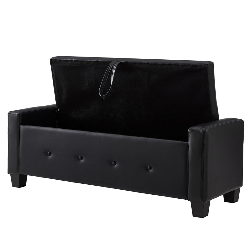 Ottoman Bench With Storage, Bench For Bedroom,Living Room,Hallway, Upholstered Tufted Faux Leather PU Ottoman, Black
