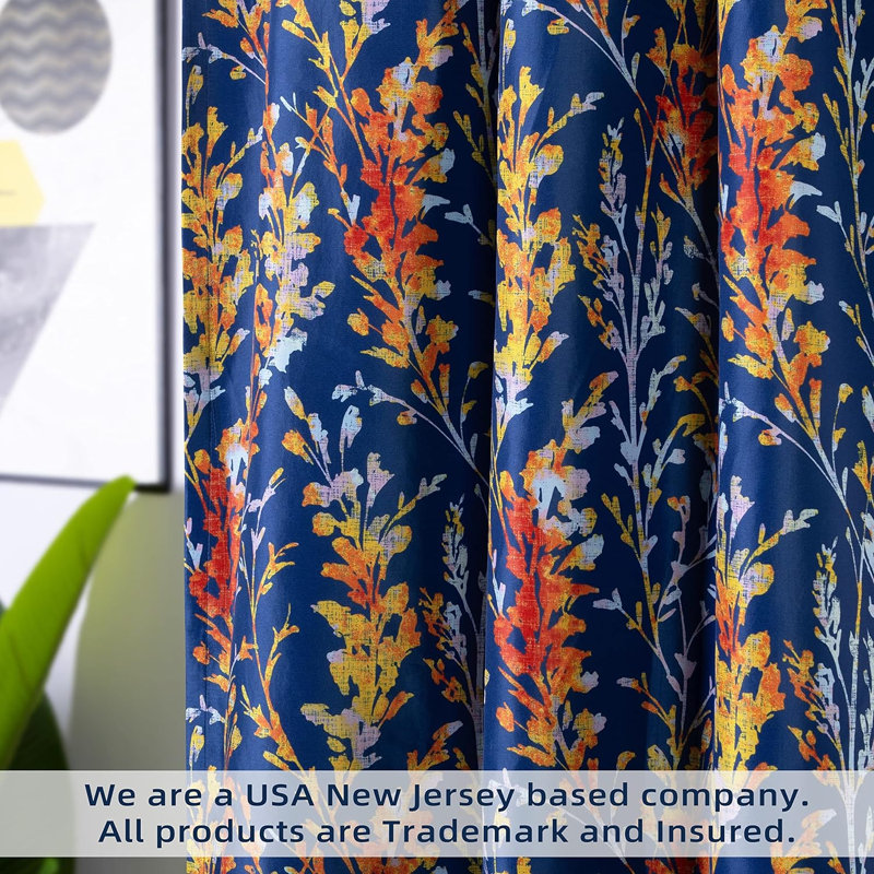 Crawfordsland Blackout Tie Up Curtain Single Panel, Navy/Orange