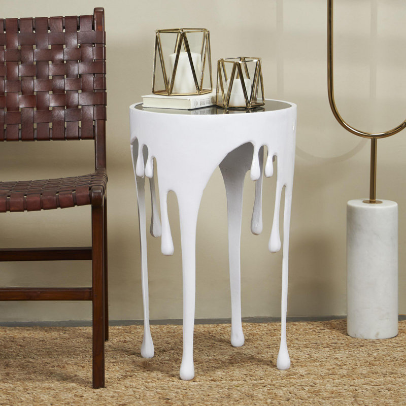 Table d'appoint avec plateau en verre Kolwyck, Blanc
