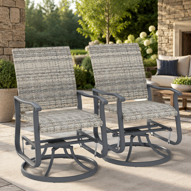 Ensemble de 2 fauteuils oscillants Outsunny, rotin rotin en osier avec structure en acier, dossier haut, jaune