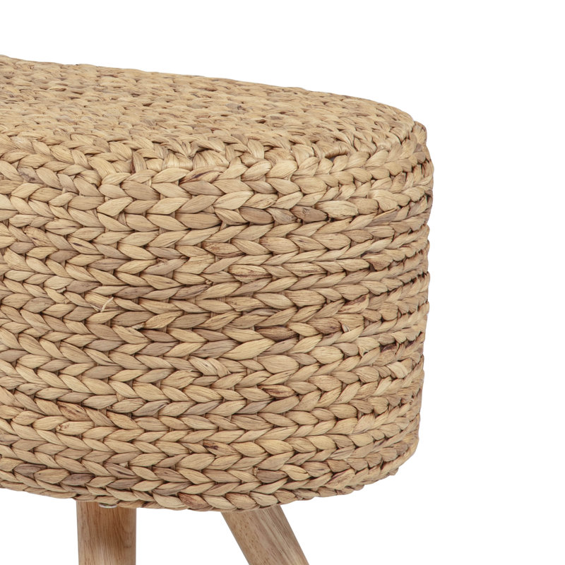 8-shaped Design Water Hyacinth Bench With Solid Hardwood Legs