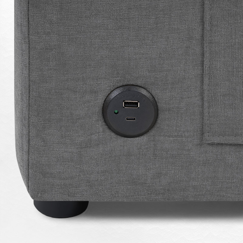 Canapé modulaire en L avec méridienne et ports USB, Gris chenille