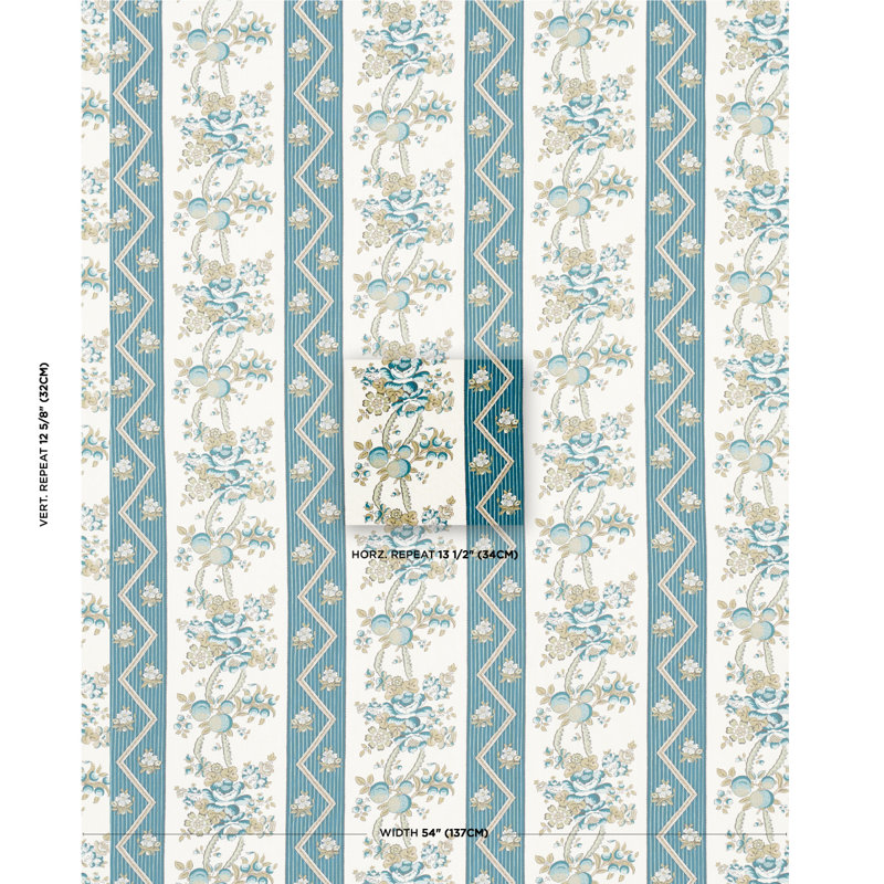 Sylvain Floral Stripe Fabric, Teal