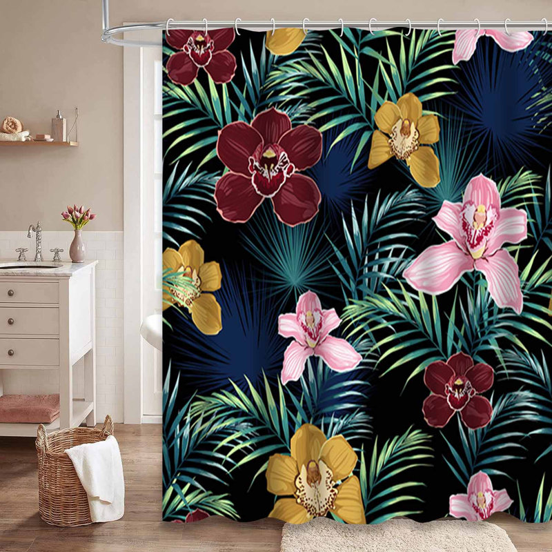 Rideau de douche tropical orchidée palmier rose avec 12 crochets, L 72 po x l 84 po